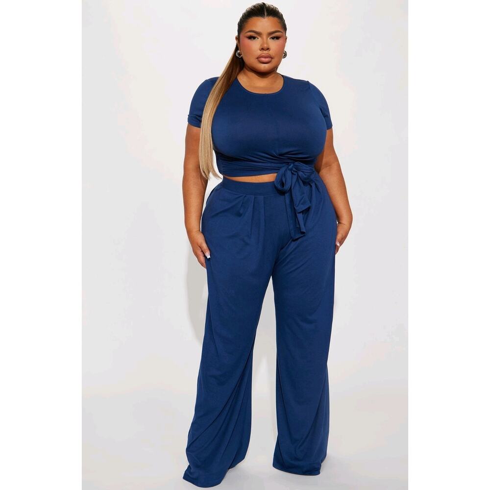 Fashion Nova Casually Chic Wide Leg Pant Set Blue Plus Size 2X Summer Spring